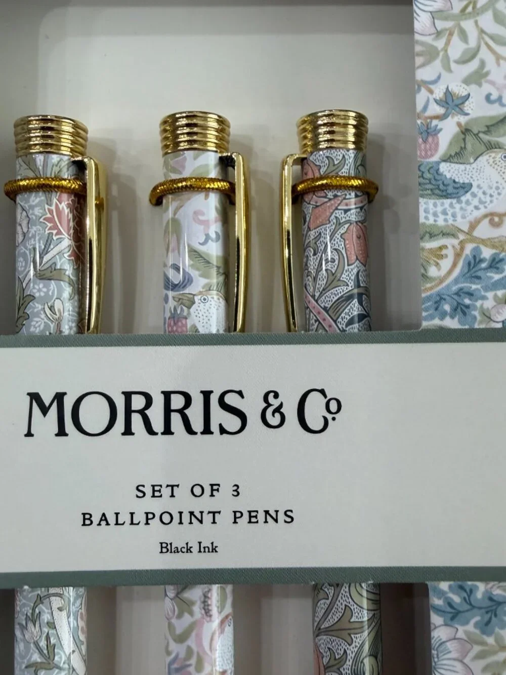 William Morris & Co Strawberry Thief Set of 3 Ballpoint Pens Set Black Ink NIB